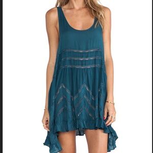 Free People Voile Lace Trapeze Slip Dress in Teal